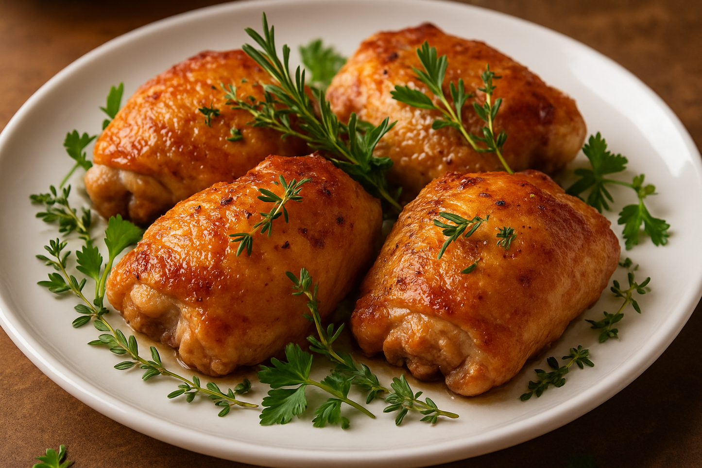 remove the mashed potatoes and gravy and just have chicken thighs with some herbs to make it look appealing