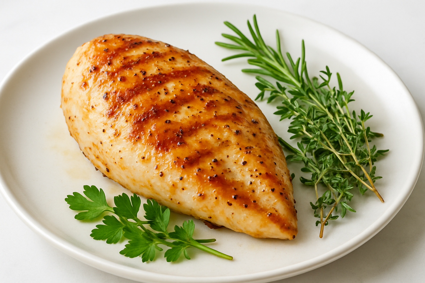 Boneless skinless chicken breast with herbs on the side